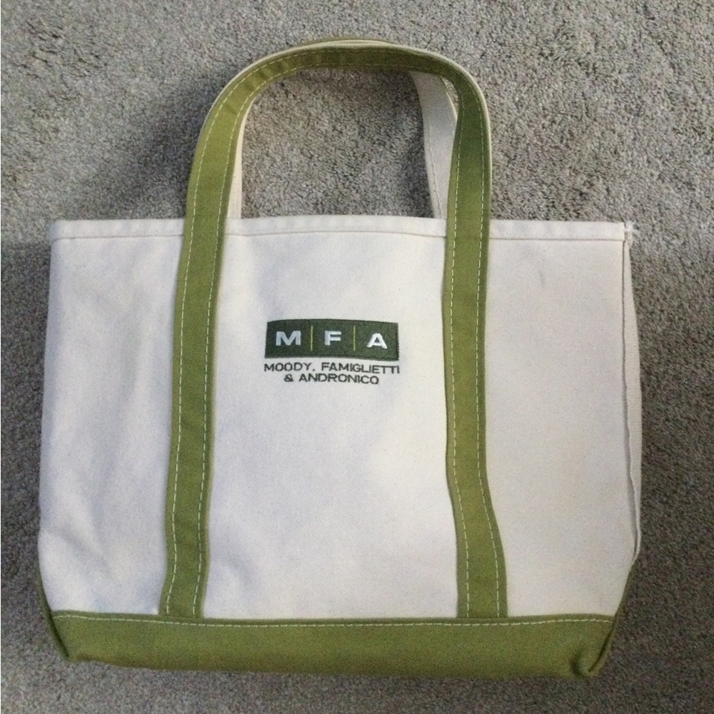 L.L. Bean Boat and Tote Canvas bag, cream with green olive straps